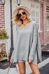 V-Neck Slit Exposed Seam Sweater - Pahabu - Women's Clothing & Shop