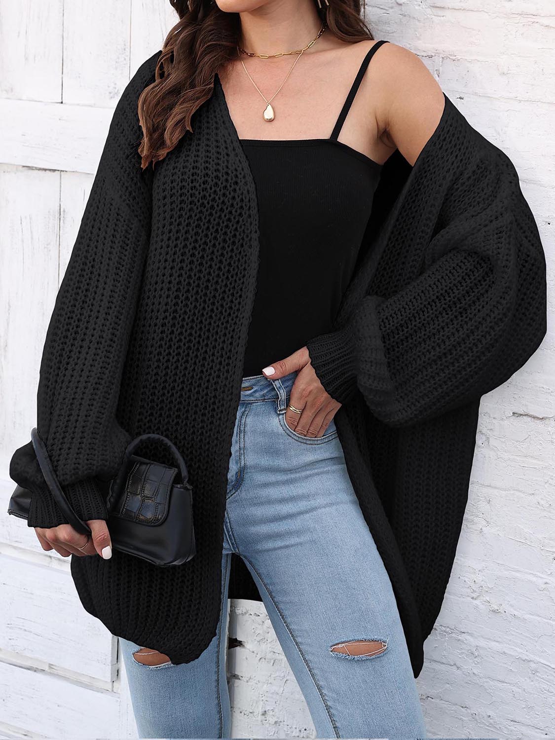Open Front Dropped Shoulder Longline Cardigan - Pahabu - Women's Clothing & Shop