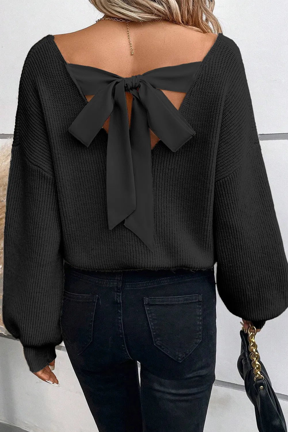 Tied V-Neck Long Sleeve Sweater - Pahabu - Women's Clothing & Shop