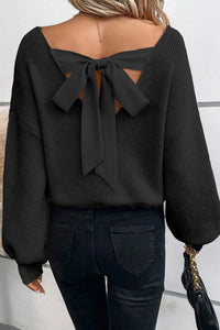 Tied V-Neck Long Sleeve Sweater - Pahabu - Women's Clothing & Shop