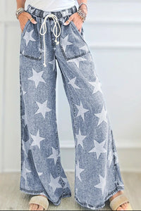 Drawstring Star Wide Leg Jeans - Pahabu - Women's Clothing & Shop