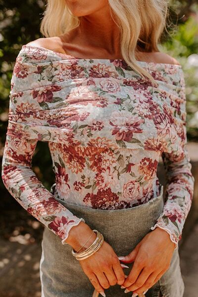 Floral Off-Shoulder Long Sleeve Bodysuit - Pahabu - Women's Clothing & Shop