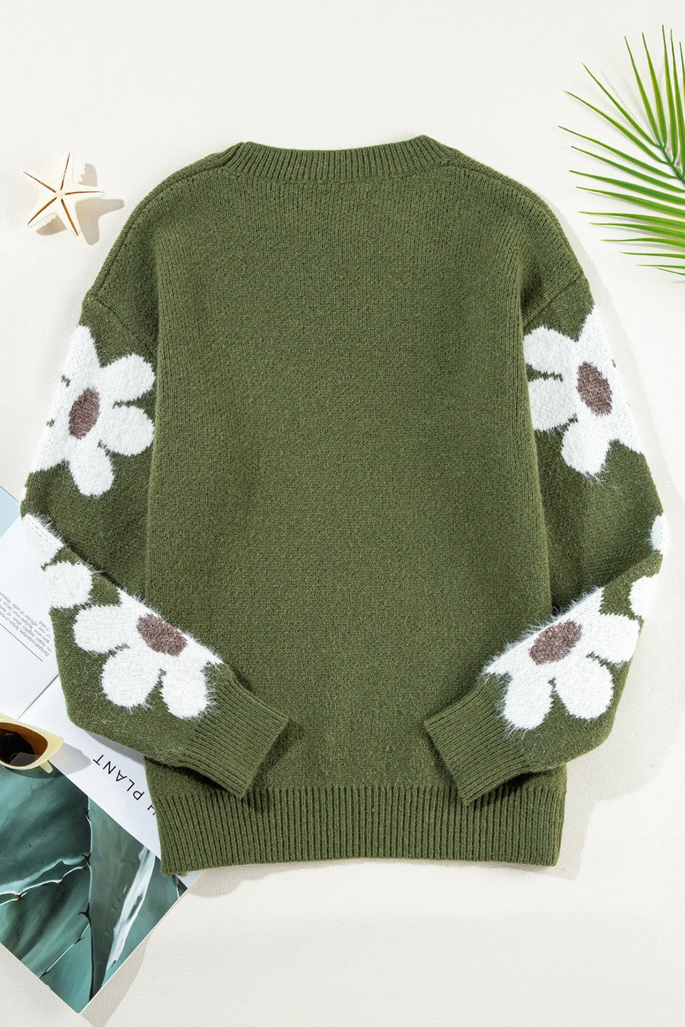 Flower Round Neck Long Sleeve Sweater - Pahabu - Women's Clothing & Shop