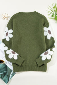 Flower Round Neck Long Sleeve Sweater - Pahabu - Women's Clothing & Shop