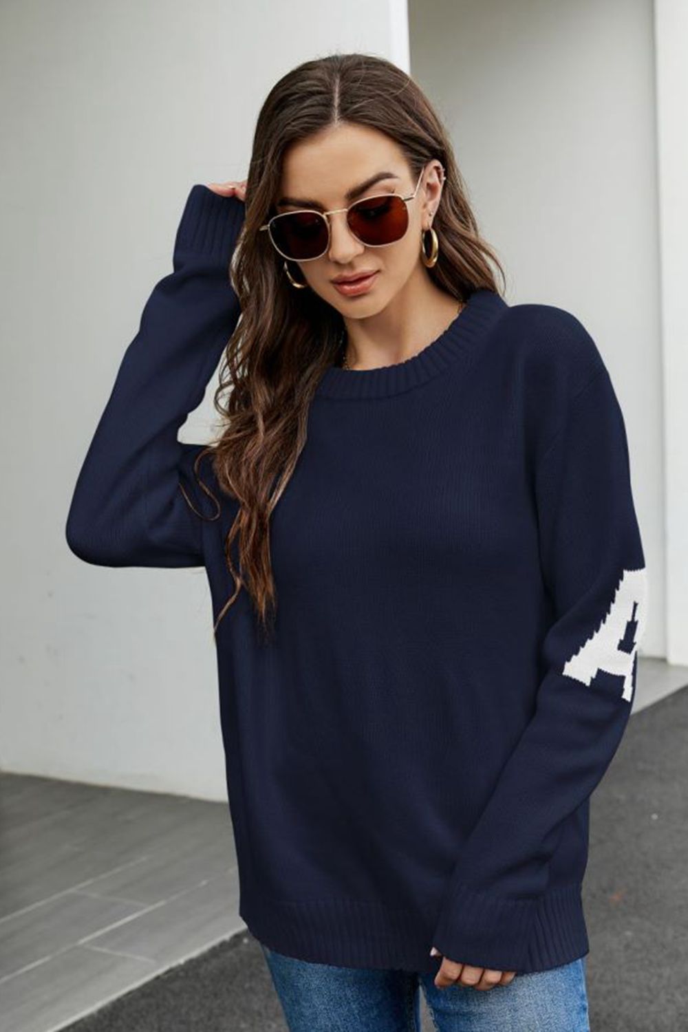 Round Neck Dropped Shoulder Sweater - Pahabu - Women's Clothing & Shop