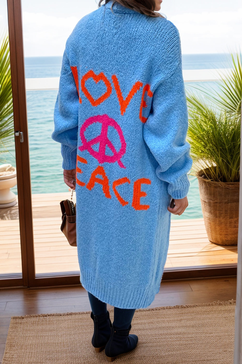 Peace Sign Long Sleeve Cardigan - Pahabu - Women's Clothing & Shop