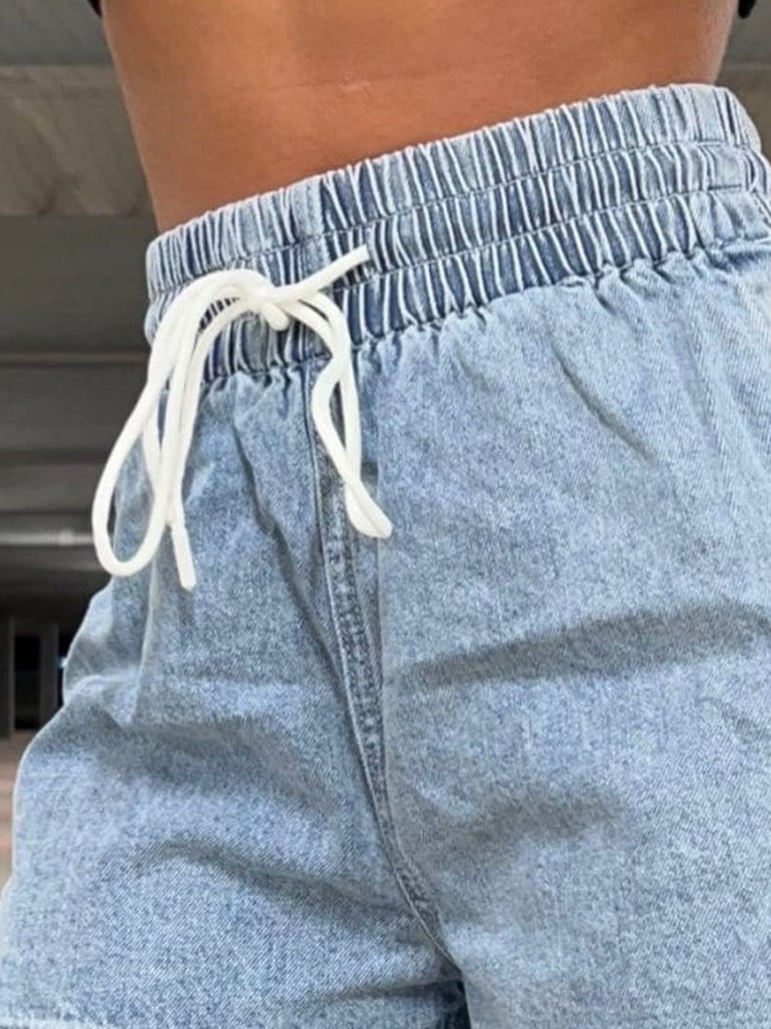 Drawstring High Waist Denim Shorts - Pahabu - Women's Clothing & Shop