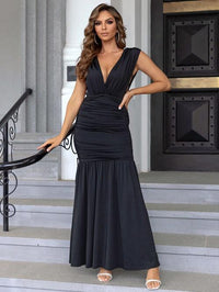 Ruched Plunge Sleeveless Maxi Dress - Pahabu - Women's Clothing & Shop