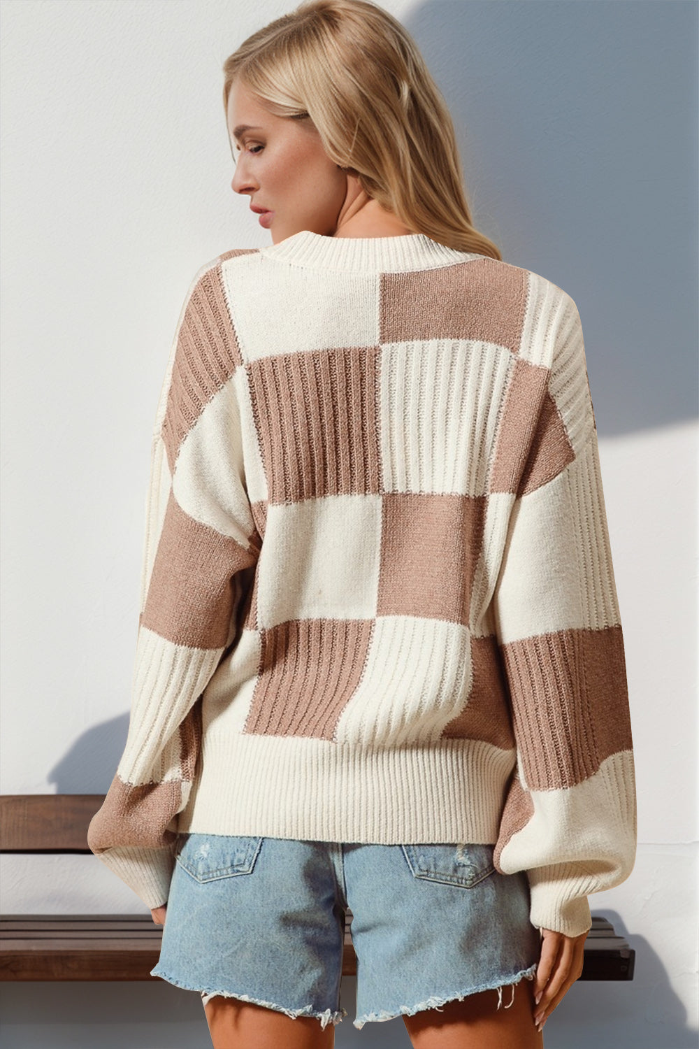 Double Take Full Size Checkered Dropped Shoulder Cardigan - Pahabu - Women's Clothing & Shop