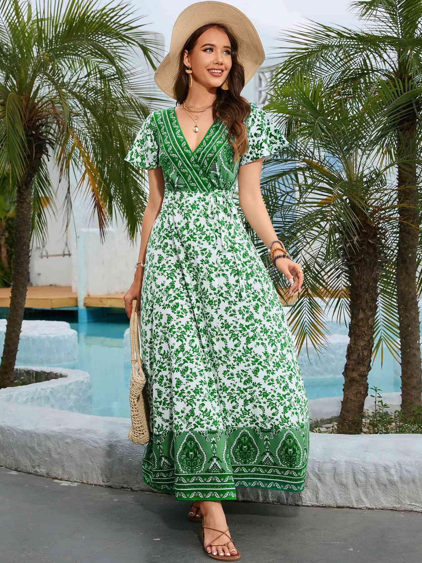 Bohemian Surplice Neck Split Maxi Dress - Pahabu - Women's Clothing & Shop