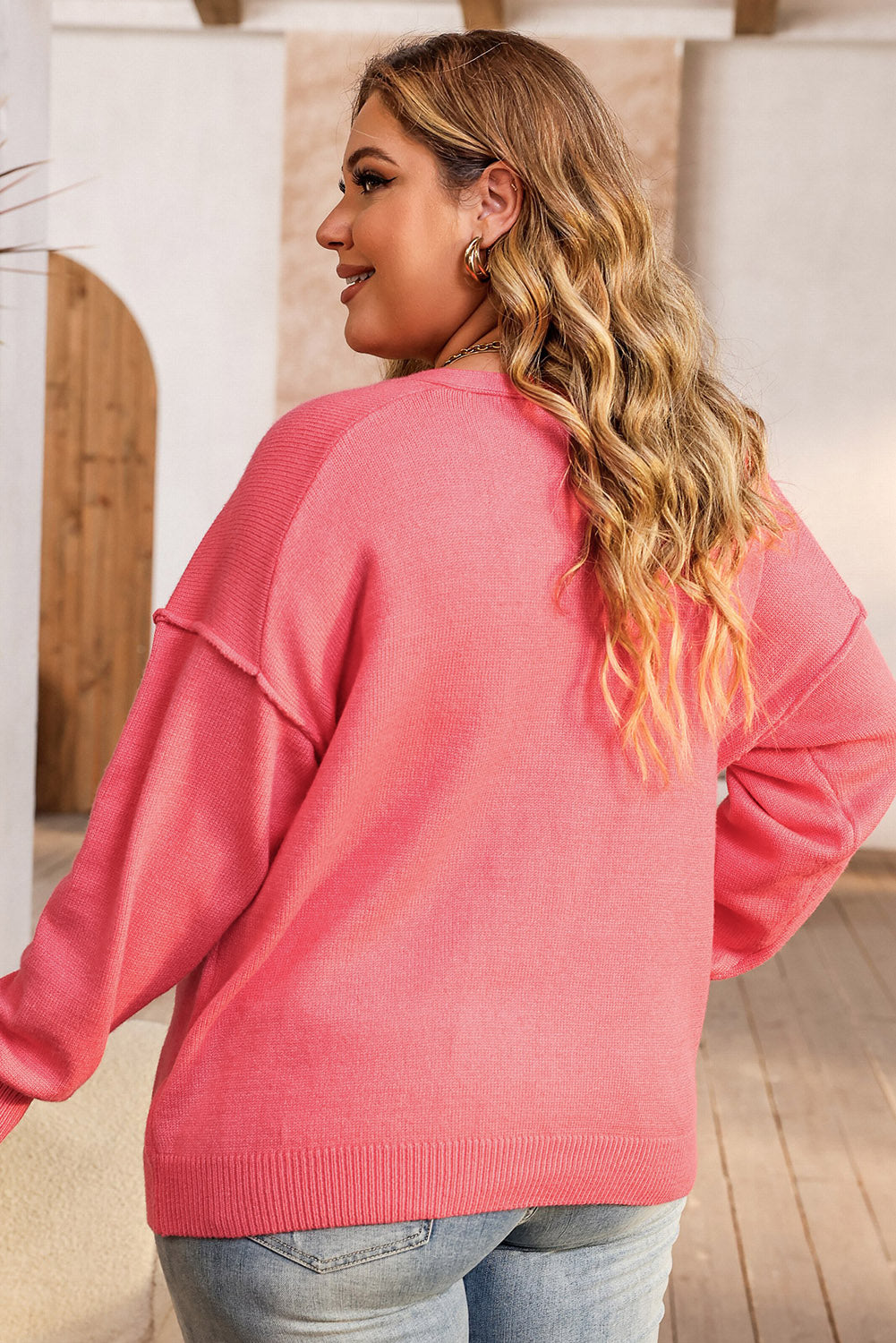 Plus Size V-Neck Dropped Shoulder Sweater - Pahabu - Women's Clothing & Shop