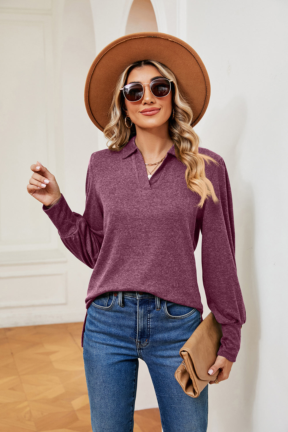 Johnny Collar Long Sleeve Top - Pahabu - Women's Clothing & Shop