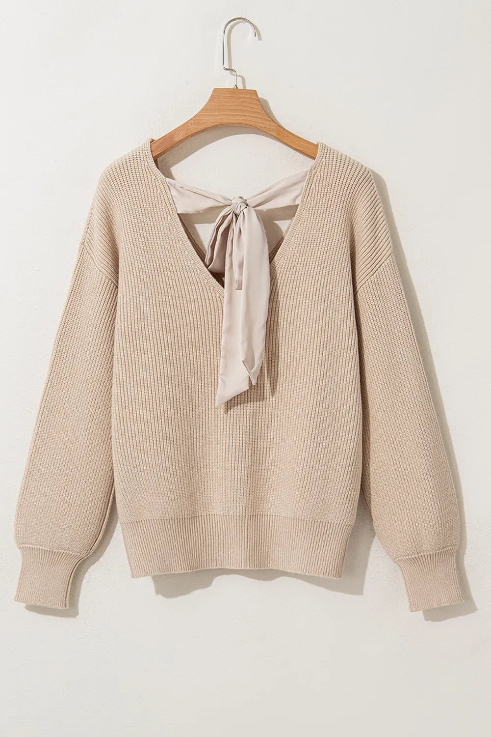 Tied V-Neck Long Sleeve Sweater - Pahabu - Women's Clothing & Shop