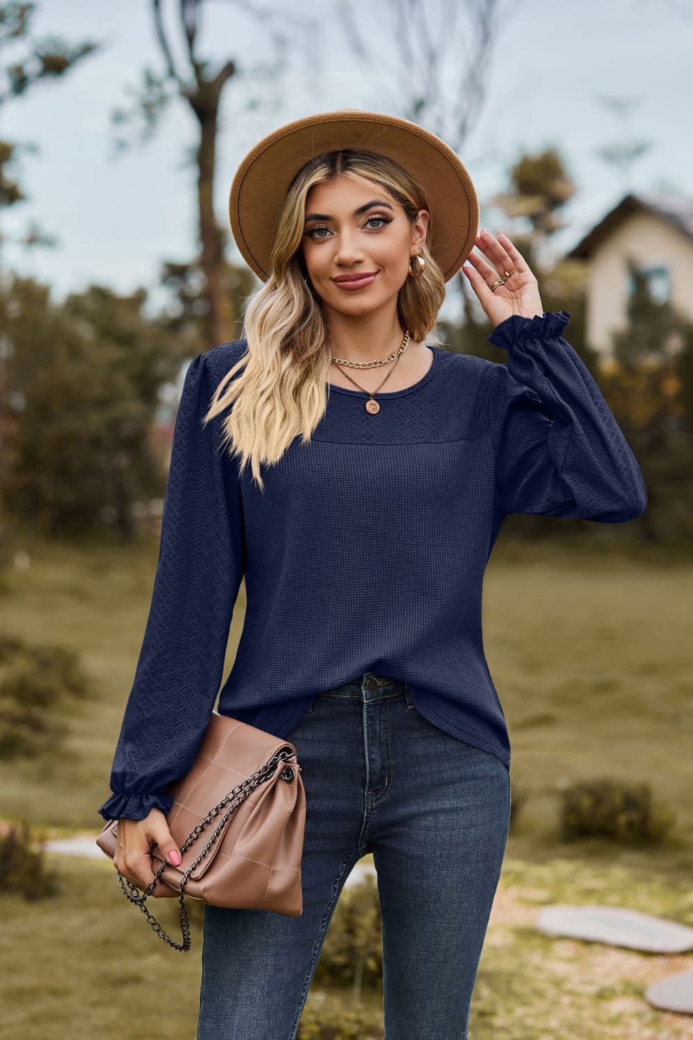 Round Neck Puff Sleeve Blouse - Pahabu - Women's Clothing & Shop