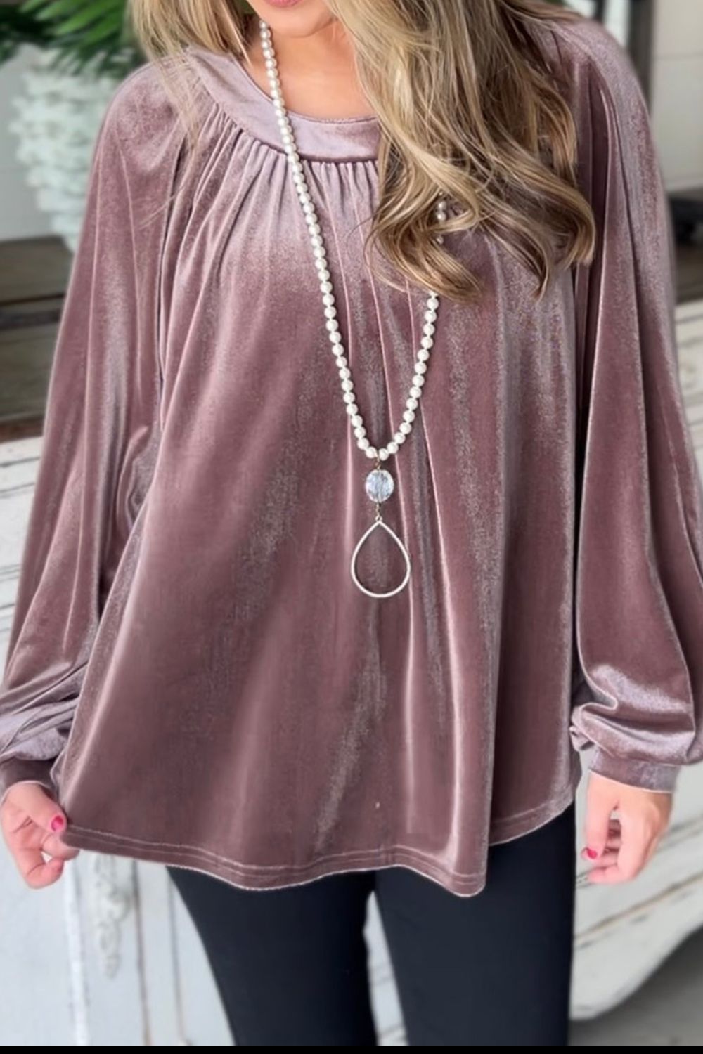 Ruched Round Neck Raglan Sleeve Blouse - Pahabu - Women's Clothing & Shop