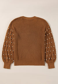 Pearl Detail Round Neck Long Sleeve Sweater - Pahabu - Women's Clothing & Shop