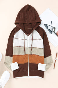 Zip-Up Raglan Sleeve Openwork Hooded Cardigan - Pahabu - Women's Clothing & Shop