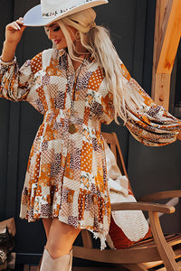 Printed Collared Neck Three-Quarter Sleeve Mini Shirt Dress - Pahabu - Women's Clothing & Shop