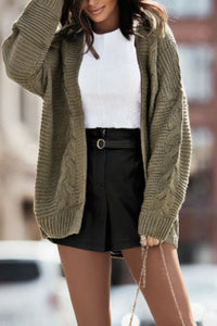 Cable-Knit Open Front Cardigan - Pahabu - Women's Clothing & Shop