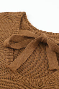 Tied Balloon Sleeve Round Neck Sweater - Pahabu - Women's Clothing & Shop