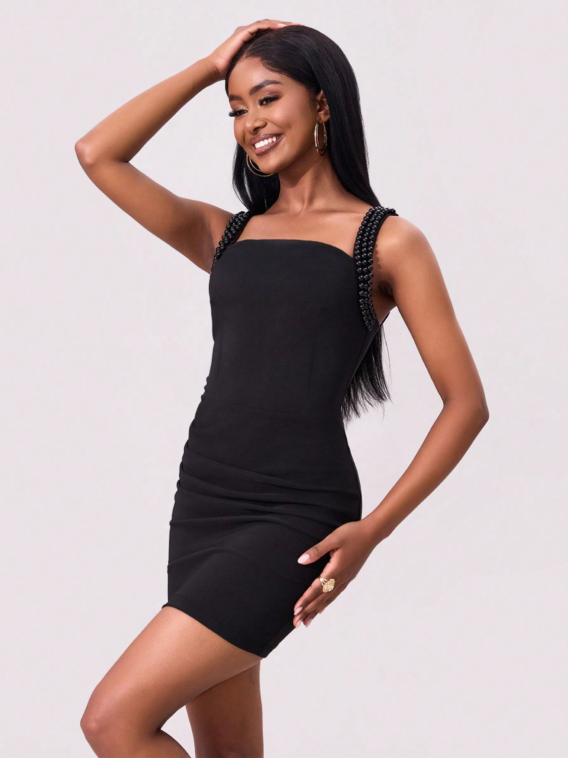 Bead Trim Wide Strap Wrap Dress - Pahabu - Women's Clothing & Shop