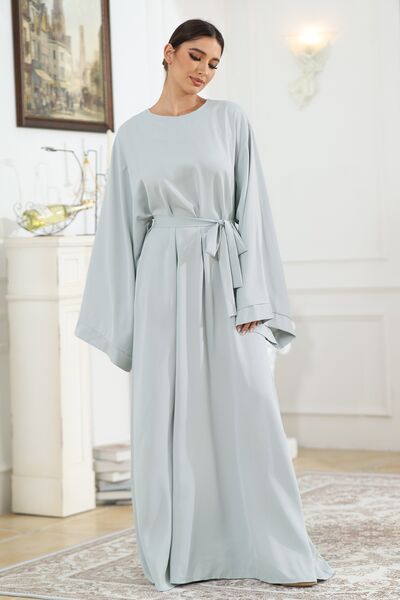 Round Neck Kimono Sleeve Tie Waist Dress - Pahabu - Women's Clothing & Shop