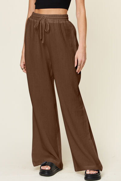 Double Take Full Size Texture Drawstring Wide Leg Pants - Pahabu - Women's Clothing & Shop