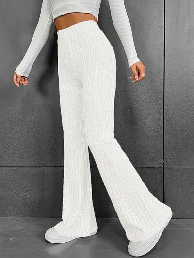 Ribbed High Waist Bootcut Pants - Pahabu - Women's Clothing & Shop