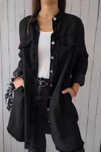 Full Size Raw Hem Button Up Long Sleeve Denim Top Plus Size - Pahabu - Women's Clothing & Shop