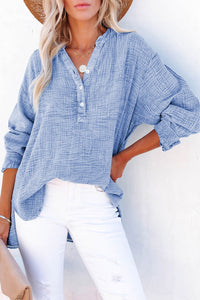 Buttoned Long Sleeve Blouse - Pahabu - Women's Clothing & Shop