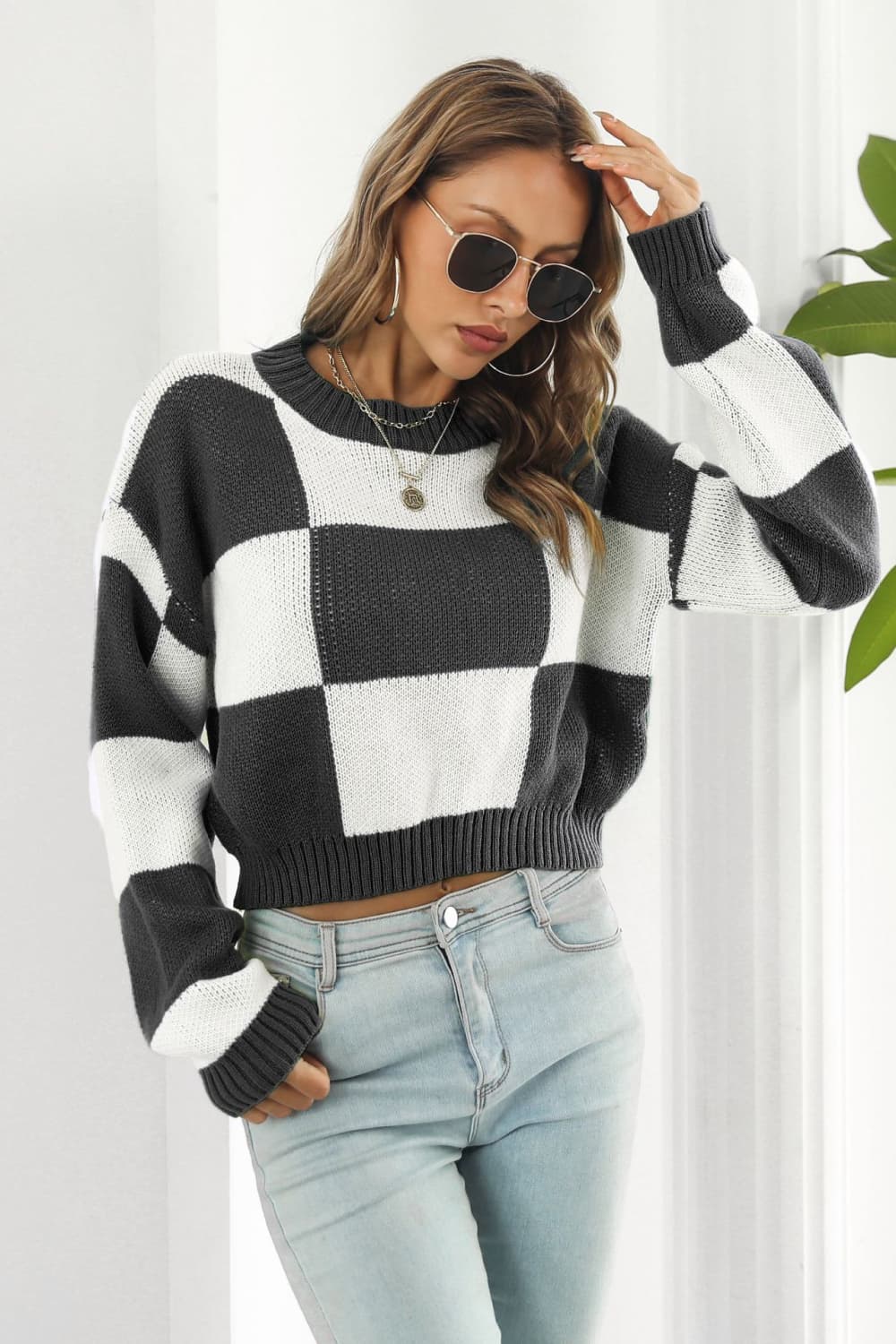 Color Block Round Neck Dropped Shoulder Sweater - Pahabu - Women's Clothing & Shop