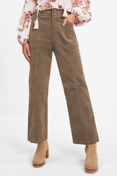 Half Elastic Waist Straight Pants - Pahabu - Women's Clothing & Shop