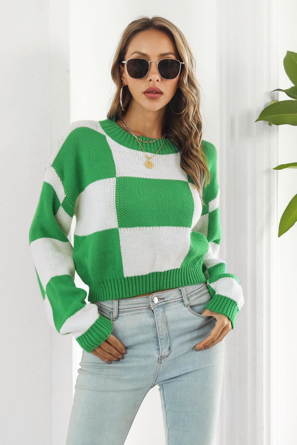 Color Block Round Neck Dropped Shoulder Sweater - Pahabu - Women's Clothing & Shop