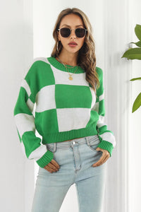Color Block Round Neck Dropped Shoulder Sweater - Pahabu - Women's Clothing & Shop