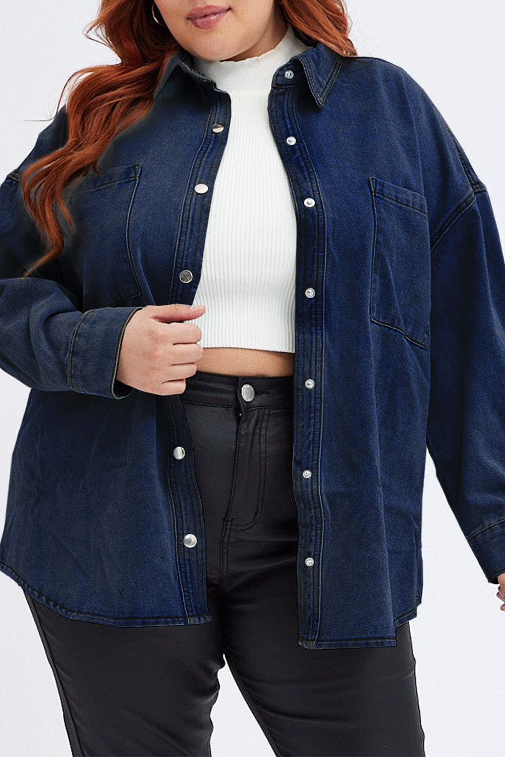 Plus Size Snap Down Pocketed Denim Jacket - Pahabu - Women's Clothing & Shop
