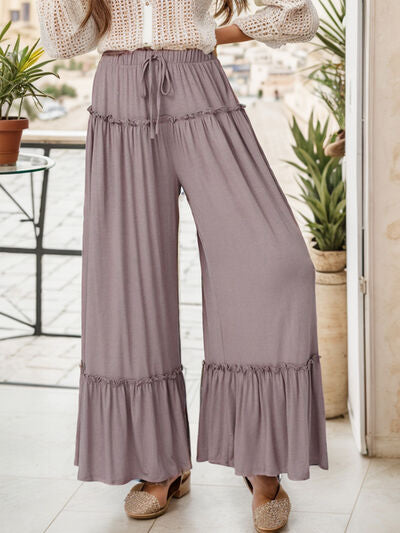 Wide Leg Ruffle Trim Pants - Pahabu - Women's Clothing & Shop