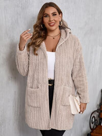 Plus Size Open Front Long Sleeve Hooded Fuzzy Jacket - Pahabu - Women's Clothing & Shop