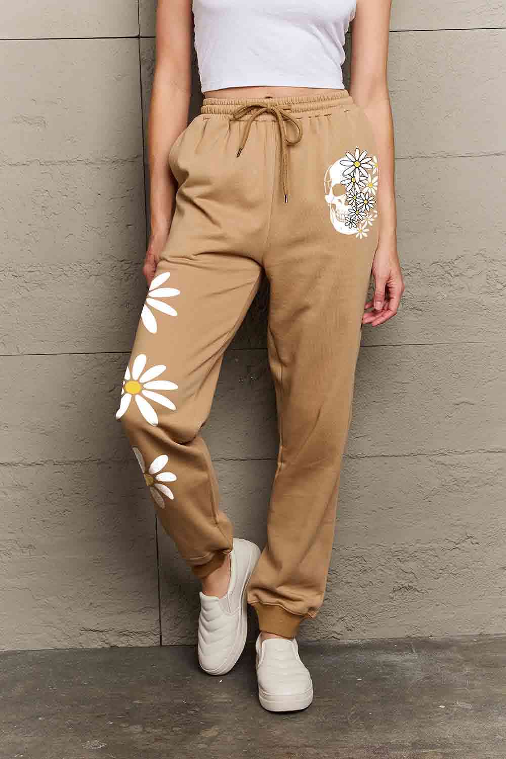 Simply Love Simply Love Full Size Drawstring Flower & Skull Graphic Long Sweatpants - Pahabu - Women's Clothing & Shop
