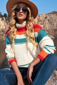 Woven Right Striped Turtleneck Drop Shoulder Sweater - Pahabu - Women's Clothing & Shop