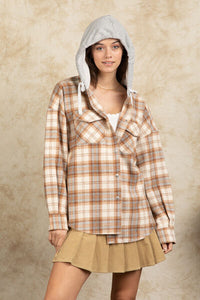 Drawstring Plaid Long Sleeve Hooded Jacket - Pahabu - Women's Clothing & Shop