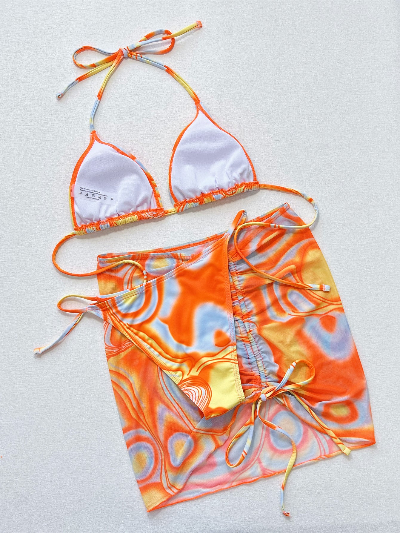 Multicolored Drawstring Ruched Three-Piece Swim Set - Pahabu - Women's Clothing & Shop