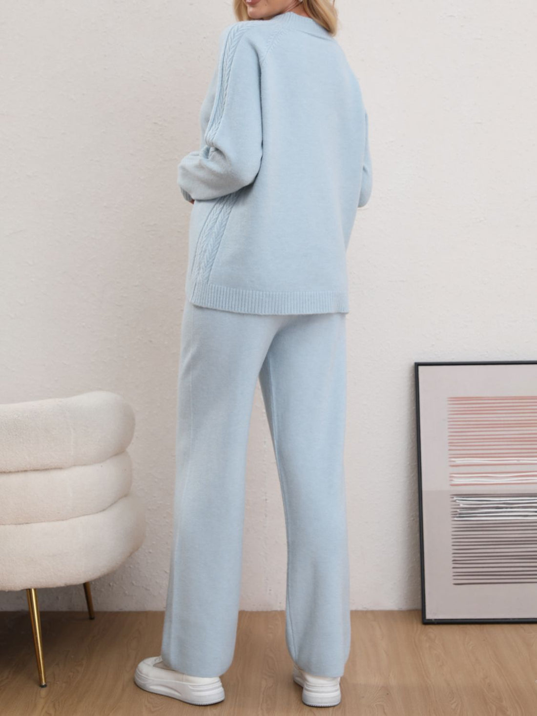 Mock Neck Long Sleeve Top and Pants Sweater Set - Pahabu - Women's Clothing & Shop