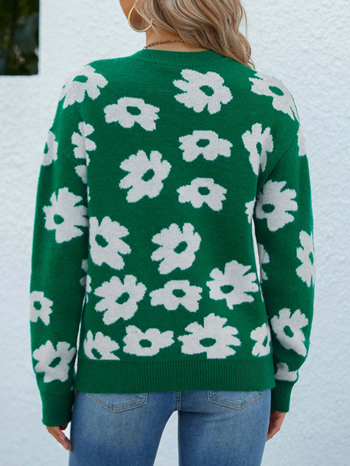 Floral Round Neck Sweater - Pahabu - Women's Clothing & Shop