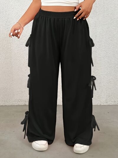 Plus Size Bow Elastic Waist Wide Leg Pants - Pahabu - Women's Clothing & Shop