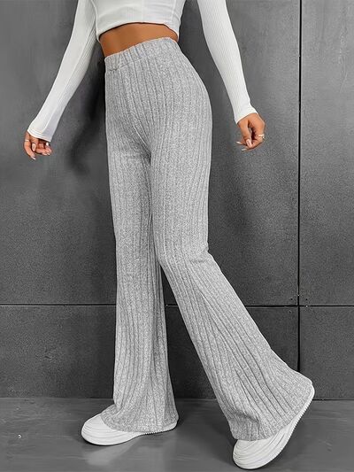 Ribbed High Waist Bootcut Pants - Pahabu - Women's Clothing & Shop
