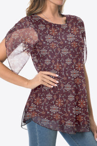 Printed Round Neck Curved Hem Blouse - Pahabu - Women's Clothing & Shop
