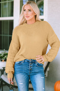 Round Neck Dropped Shoulder Waffle-Knit Sweater - Pahabu - Women's Clothing & Shop