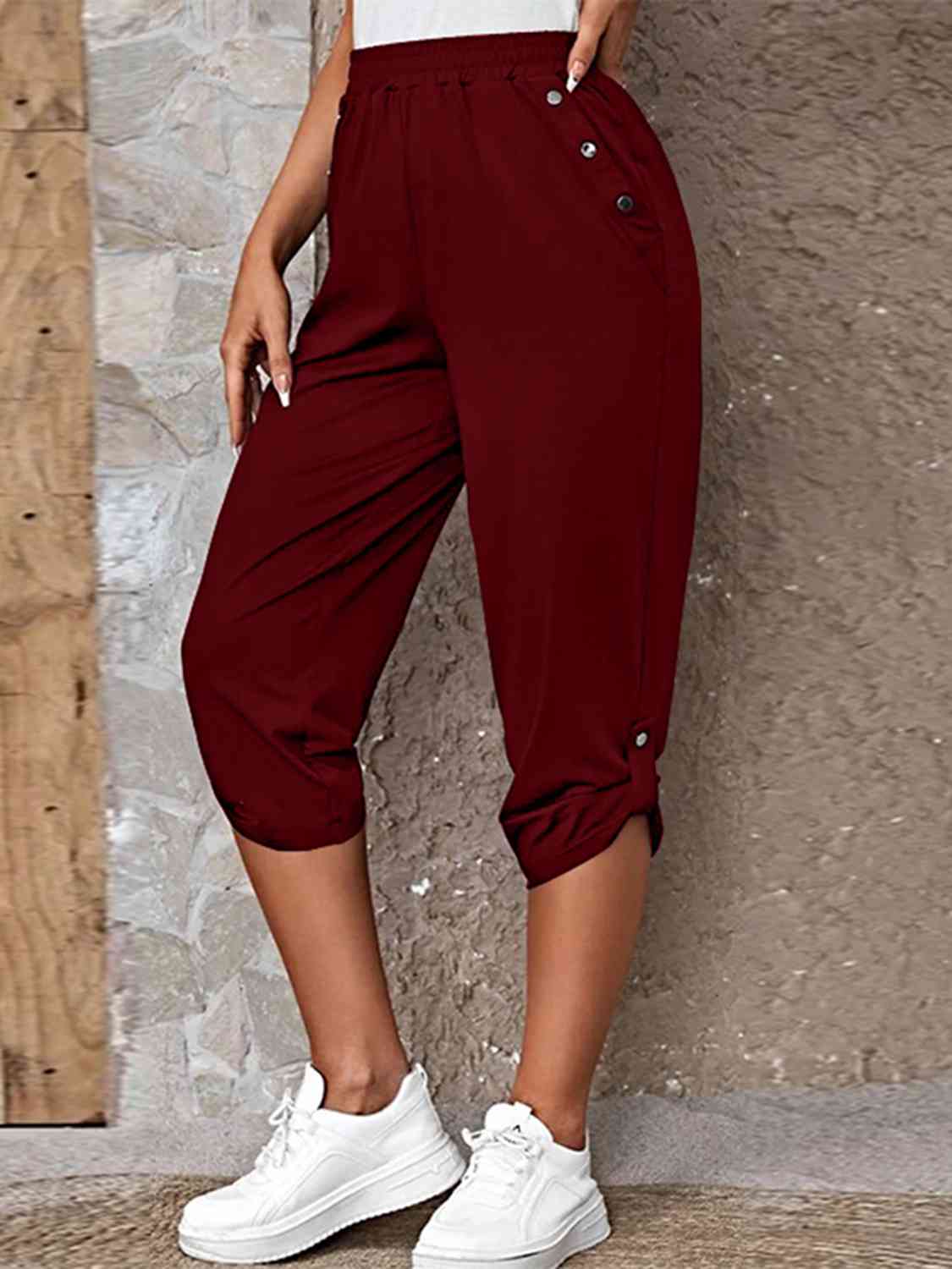 Full Size Roll-Tab Capris Pants - Pahabu - Women's Clothing & Shop