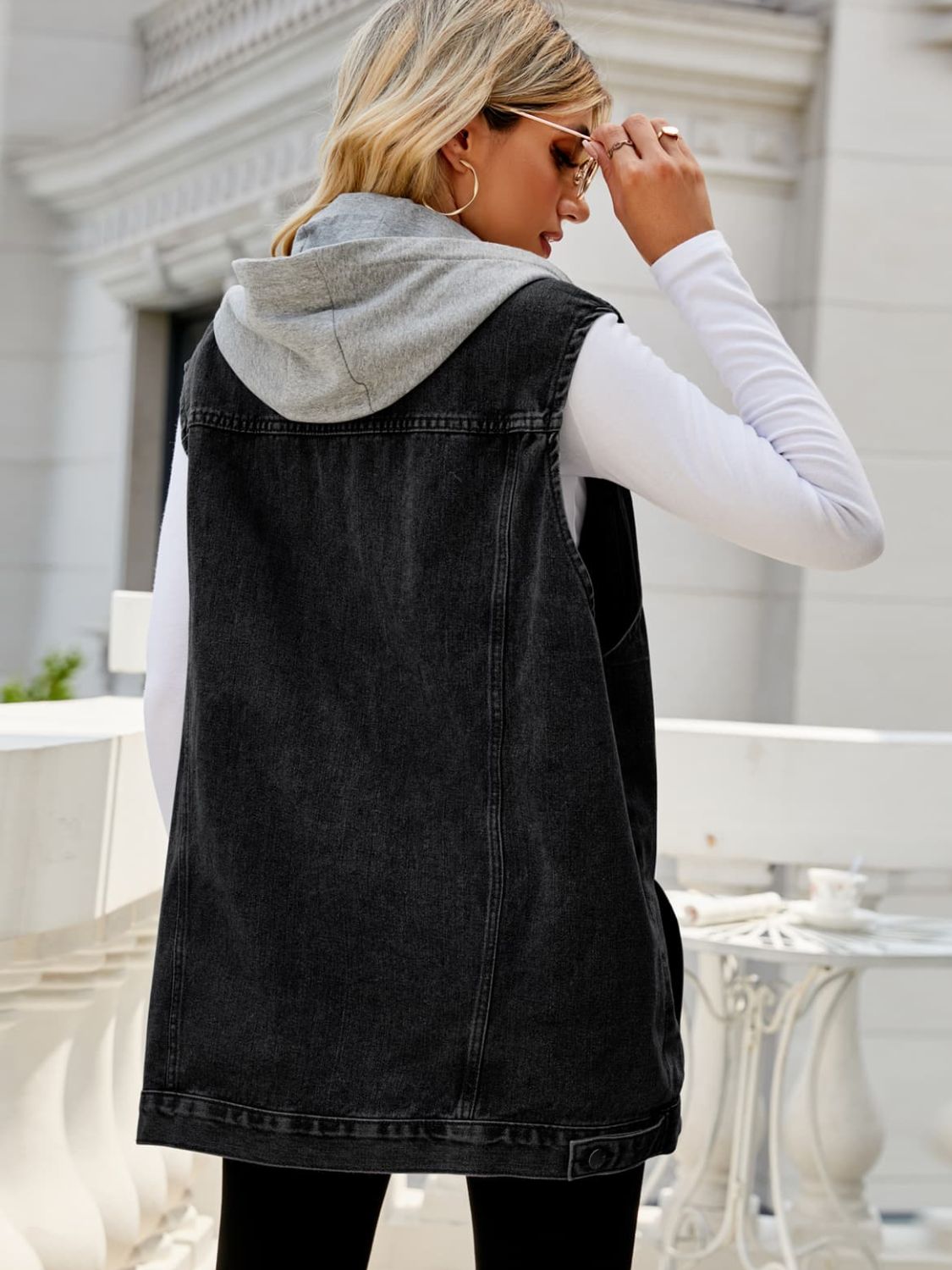 Drawstring Hooded Sleeveless Denim Top with Pockets - Pahabu - Women's Clothing & Shop