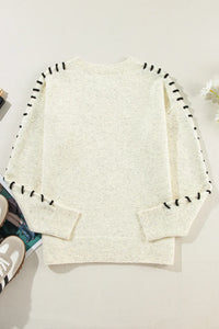 Contrast Round Neck Long Sleeve Sweater - Pahabu - Women's Clothing & Shop